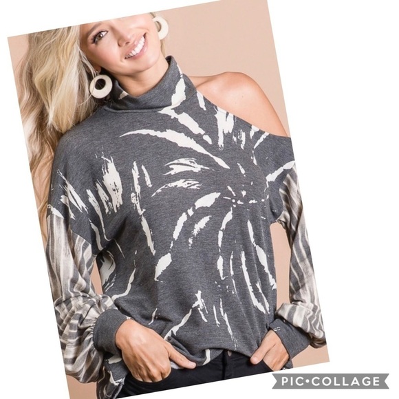 Blu Trends Tops - Gray Splash Bare Shoulder Top